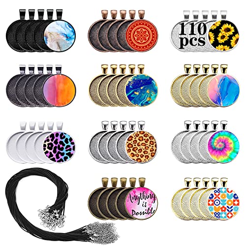 110Pcs Pendant Trays, Round Tray Set, Alloy Tray Charms Bulk, Bezel Pendant Trays for Homemade Jewelry and Necklaces, DIY Crafts, Resin Art, Paint Pour Skins, Costume Jewelry - size: 110 PCS