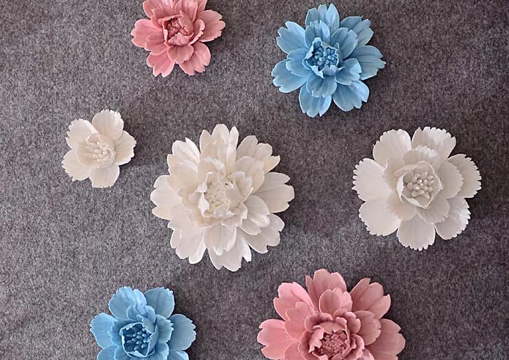 Ceramic Flower Wall Art, Artificial 3D Plant, Handmade 3D Wall Art Hanging Sculpture, Porcelain Flower Decoration for Home Office Decor (Yellow，Peony，2.76") - color: Yellow,Peony,2.76"