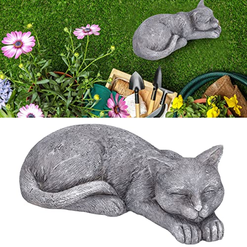 Hapivida Cat Garden Statue, 5.5in Mini Pet Garden Memorial Stone Sleeping Cat Statue Decor Outdoor Resin Realistics Sculptures Gift Grey - size: Grey Cat