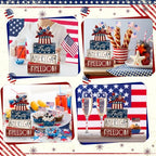 CroBlissful 4 Pcs 4th of July Decorations Patriotic Memorial Day Tabletop Decorations Red White Blue Table Centerpieces Sign for Office Tiered Tray Home Shelf 250th Anniversary(Independence Day Hat) - style: Independence Day Hat