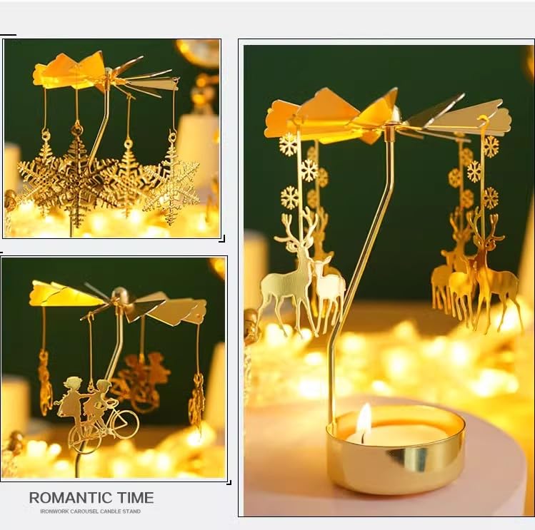 Self Rotary Candle Holder, Metal Tea Light Holders Automatic Rotating, Romantic Aroma Tea Candle Round Holder, Unicorn, Snowflower, Kids, Leather Candle Holder(Kids) - color: Kids