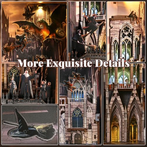 CCCDF Book Nook Kit, DIY Miniature Dollhouse Magic Book for Adults and Teens, 3D Wooden Puzzle Bookends with Sensor Led Light, Gifts for Family, Friends (Introduction to Magical Flight) - style: Introduction to Magical Flight