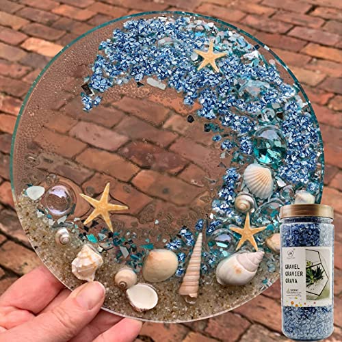 HappyFiller 1.3 Pound Broken Crushed Glass 3-7mm Fairy Garden Succulent Gravel Soil Cover Mini Stone Pieces,Vase Filler,Candle Holder Decor Mini Rock,DIY Resin Art,Paint,Craft Glitter,Pacific Blue - color: Pacific Blue