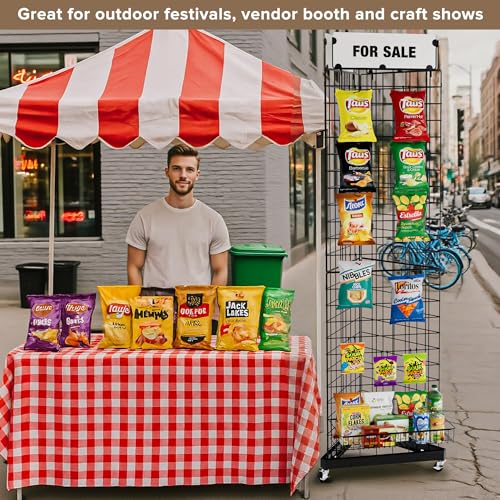 Triangular Grid Wall Panels for Vendor Booth - Gridwall Display Stand with Accessory 24 Hooks, 1 Set Display Racks for Vendor Events (Black)