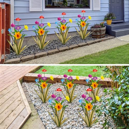 Homight Metal Agave Plant Outdoor Decoration Outdoor Garden Decoration Daffodils Flowers Mexican Yard Art Daffodils Flowers Decorative Garden Gift (2 Big Colorful) - color: 2 Big Colorful