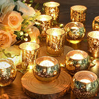 Gold Votive Candle Holders 12Pcs Assorted Gold Mercury Glass Votives Tealight Candle Holders for Table Centerpiece Wedding Bridal Shower Engagement Party Festival Holiday Home Decor