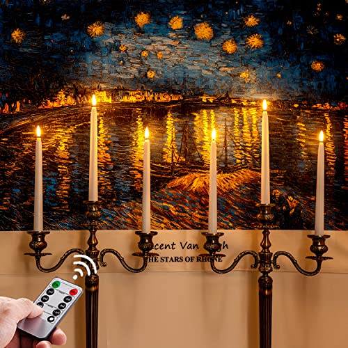 Homemory 11 inches Waxy Battery Operated Taper Candles with Remote Timer Dimmer, 6 Pcs Flameless Taper Candles with Flickering Flame, White Candlesticks Battery Powered for Ceremony Memorial Decor - style: Traditional - White 11"