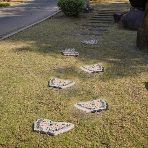 Garden Stepping Stones Outdoor - Resin Pebble in Butterfly Shape Stepping Stone Decorative Stone Bright Color Memories Pavers Outdoor for Garden Yard Multicolor 15.75 * 11.5 * 1 Inch - color: Colorful