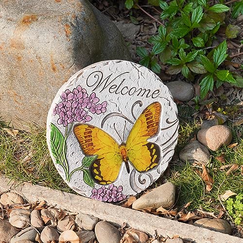 Garden Décor Stepping Stones Outdoor - Resin Butterfly Decorative Stone Bright Color Memories Pavers Outdoor for Garden Yard 9.5 * 9.5 * 0.5 Inch LC Lcdecohome - color: Yellow2