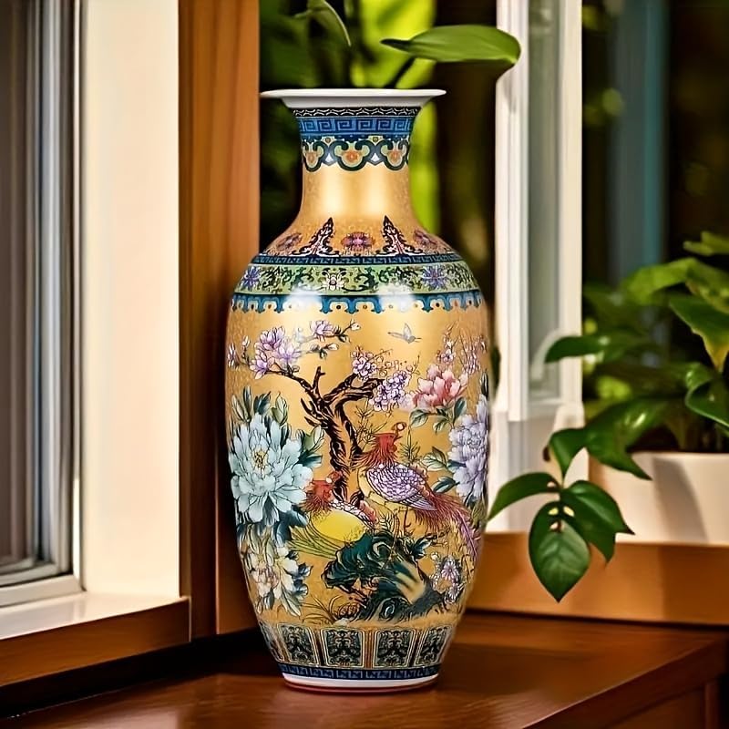 14" Jingdezhen Large Fishtail Ceramic Vase Golden Handmade Home Decorative Vase, Modern Luxury Accent for Living Room, Wedding, or Gift. Elegant Floral Arrangement Centerpiece. (G) - color: G
