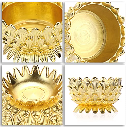 OwnMy 6 PCS Metal Lotus Ghee Oil Lamp Holder Gold Lotus Tea Light Candle Holders Set, Altar Diya Butter Lamp Holders Candle Centerpieces for Diwali Puja Pooja Decoration