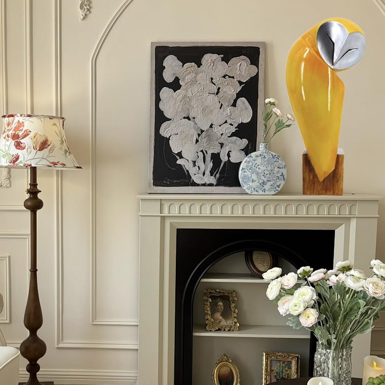 15 Inch Owl Statue for Home Decor Accents Office Decor, Handmade Owl Sculpture for Bookshelf Decor, Bookshelf Desktop Mantel Cabinet Living Room Bedroom Decorations - color: Mustard Yellow