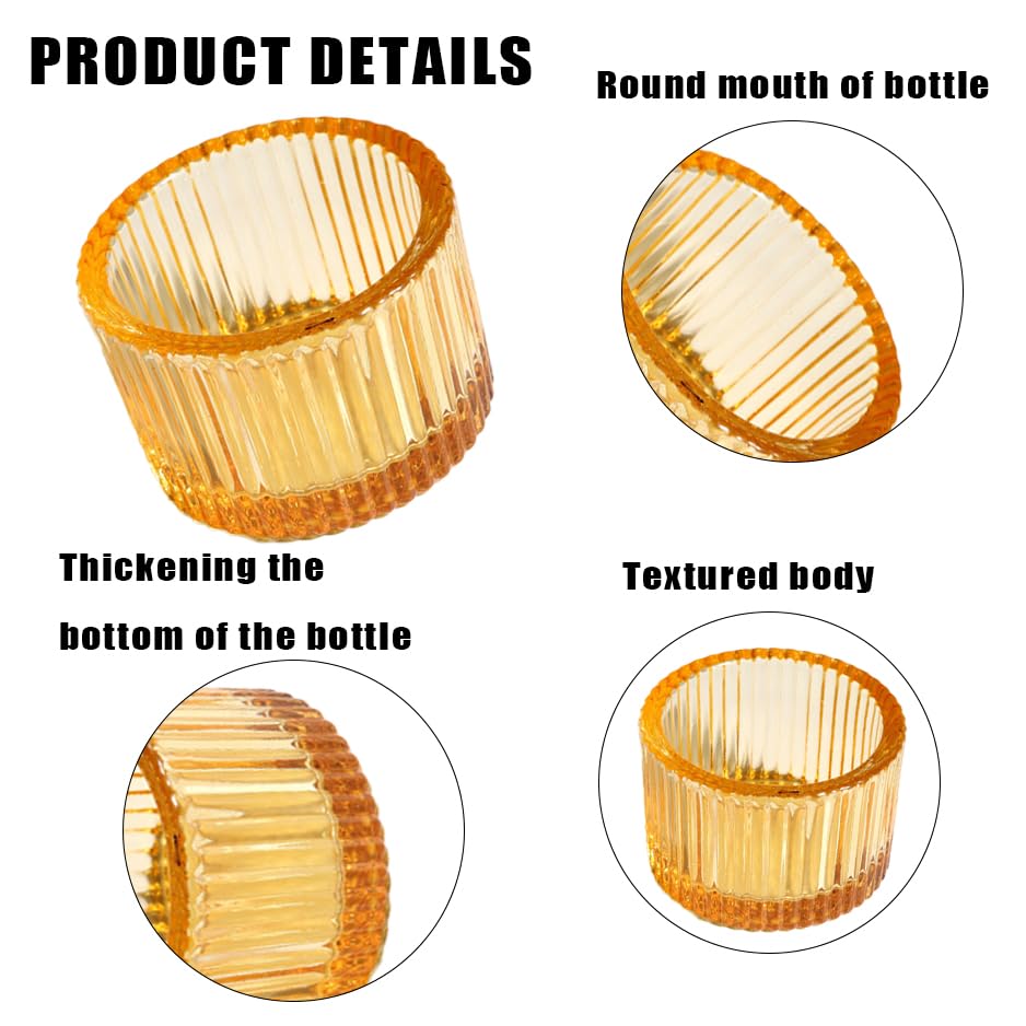 Clear Tealight Candle Holder Set of 24,Glass Votive Candle Holders, Decorative Round Ribbed Candle Holders for Home Decor (Champagne) - color: Champagne