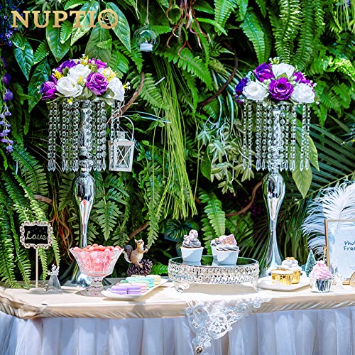 2 Pcs 21.3 inches Tall Crystal Metal Vase Wedding Road Lead Flower Holders Centerpiece Crystal Flower Chandelier Metal Flower Vase for Reception Tables Wedding Supplies - color: Silver, size: 2 x L