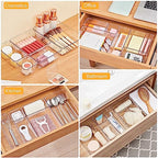 SMARTAKE 22-Piece Drawer Organizer with Non-Slip Silicone Pads, 5-Size Clear Desk Drawer Organizer Trays Storage Tray for Makeup, Jewelries, Utensils in Bedroom Dresser, Office and Kitchen, Clear - size: 22 PCS
