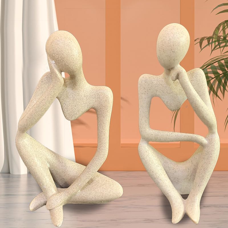 1pcs Sandstone Resin Thinker Style Abstract Sculpture Statue, Figurines Home Office Bookshelf Desktop Decor