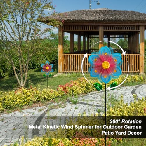 2 Pack Metal Wind Spinners for Garden Decor - Outdoor Windmill Sculptures, Durable Yard Art Wind Spinners Metal Wind Spinner for Patio Lawn Ornament, Vibrant Red & Blue Garden Spinners - color: 2 Paks Blue Red