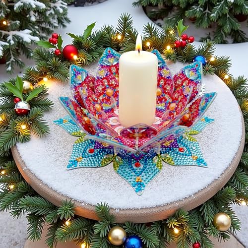 DIY Diamond Art Painting Candlestick Holders Mandala Flower Shape Desk Candle Tray Tabletop Ornaments for Wedding Festival and Party Home Table Centerpiece-Flower01 - color: Flower01