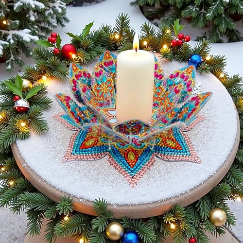 2Pcs DIY Diamond Art Painting Candlestick Holders Mandala Flower Shape Desk Candle Tray Tabletop Ornaments for Wedding Festival and Party Home Table Centerpiece - color: 2pcs
