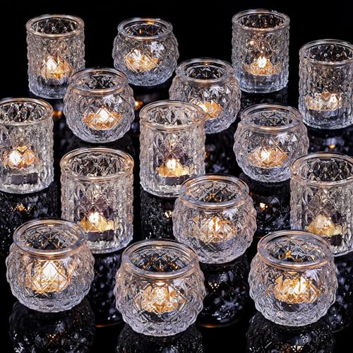 DARJEN Clear Votive Candle Holders Set of 36- Round Glass Candle Holders Bulk for Tea Light Candle, Embossed Candle Votives for Wedding Centerpiece, Various Parties & Home Decor - color: Clear, size: 36 Pcs