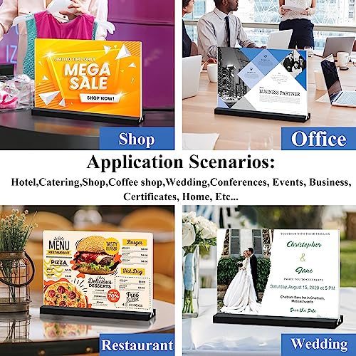 Acrylic Sign Holder 11x8.5 '' Horizontal T-Shaped Clear Double-Sided Table Menu Stands Plastic Picture Frames Display Desktop Display Holders for Wedding Table,Restaurant Signs,Office, Store,6 Pack - size: Horizontal 6 Pack 8.5x11