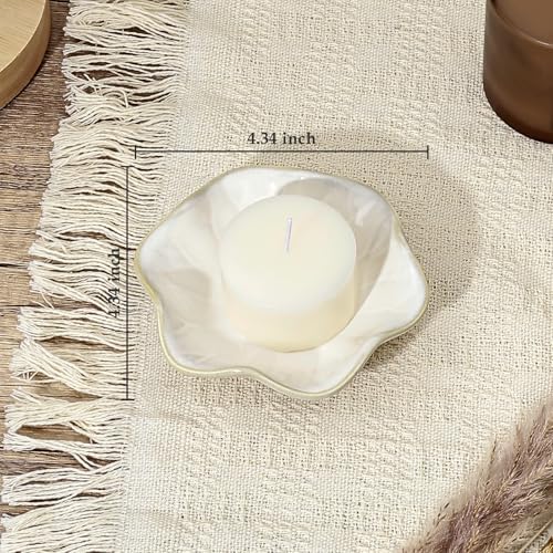 Koythin 2-Piece Ceramic Candle Holder, Aesthetics Candlestick Holders for Tea Lights, Lotus Leaf Shape Candle Stand for Mantle Table, Adorable Vintage Decor for Weddings Dining (Milky White) - color: Milky White