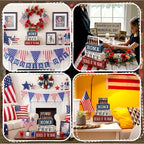 4 Pcs Patriotic Memorial Day Decorations 4th of July Tabletop Decorations Red White Blue Table Centerpieces Fourth of July Wooden Sign for Office Tiered Tray Home Shelf 250th Anniversary - style: Memorial Day