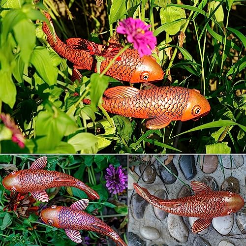 Antique Ceramic Koi Fish Garden Statues - Set of 2 | Exquisite Fish Sculptures for Outdoor, Patio, Pond, and Garden Decorations (Brassy) - color: Brassy