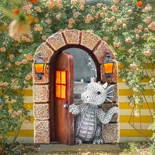 YWHWXB Garden Dragon Resin Sculpture,Lovely Outdoor Sculpture Ornaments,Garden Dragon Decor Statue for Home Patio Courtyard Lawn Decoration - color: Open the Door