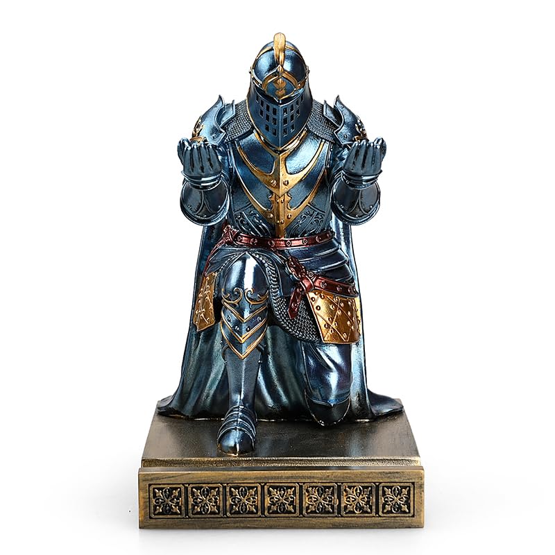 King's Guard Leader Cloak Warrior Knight Pen Holder Mobile Phone Stand, Ornament Knight Statue, Pen Stand Paperweight for Office and Home (Blue) - color: Blue