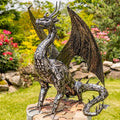Zaer Ltd. Metal Dragon Garden Statue, Freestanding Outdoor Sculpture, Hand-Painted Metallic Finish (40" Tall Spike) - size: 40" Tall "Spike"