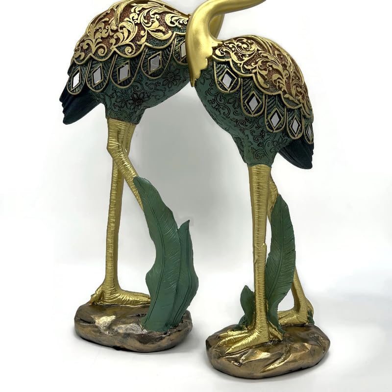 Set of 2 Blue and Gold Crane Figurines – Elegant Decorative Bird Statues for Home Décor, 17” and 14” Tall Crane Sculptures, Luxury Animal Figurines for Living Room, Office, or Gift
