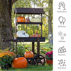 Sunnydaze Country Market Flower Cart Display Stand with Wheels - 2 Shelves - Fir Wood - 30 lb Weight Capacity - Charred Fir - color: Charred Fir