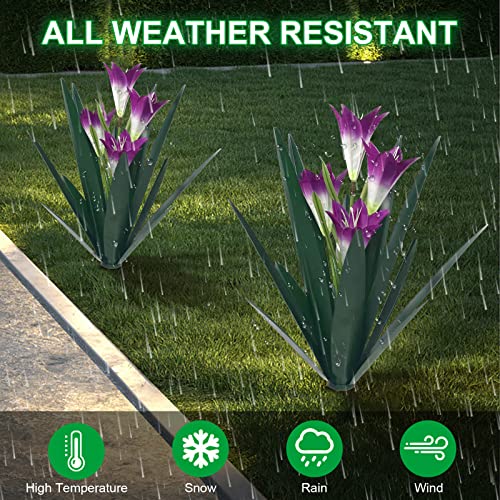 Homight Metal Agave Plant Outdoor Decoration Lily Mexican Yard Art Garden Gift Home Decor Hand Painted Metal Agave Garden Yard Statue, Outdoor Lawn Ornaments (2 Big Purple Lilies) - color: 2 Big Purple Lilies