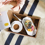 Hanobe Brown Decorative Serving Trays: Rustic Brown Rectangle Tray Decor with Cutout Handles for Coffee Table Ottoman Living Room Kitchen Home Decor - size: 13.4" x 9.5" x 1.8"