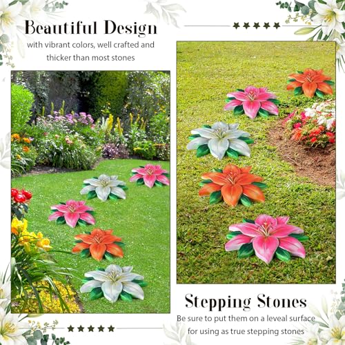 Cinnvoice 3 Pack Garden Stepping Stone Outdoor, Decorative Dimensional Resin Stepping Stones for Patio Pathway Landscaping Walkway Sculpture Yard Backyard Lawn(Lily,10 Inches) - size: 10 Inches, style: Lily