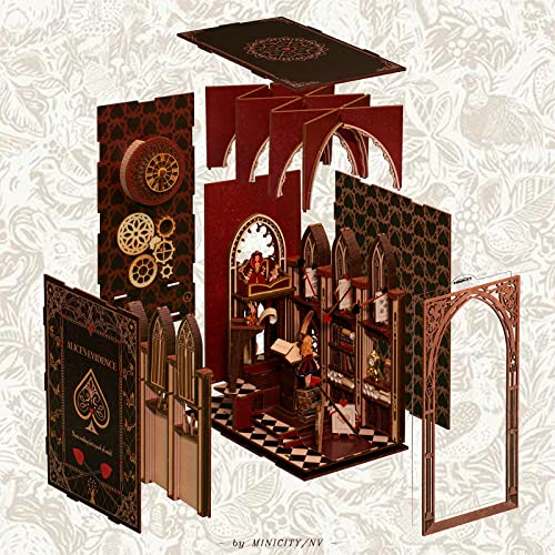Book Nook Kit - DIY Miniature Dollhouse Kit for Adults and Teens, Tiny House Booknook Bookshelf Decor 3D Wooden Puzzle, Gifts for Family, Friends (Alice Evidence) - style: Alice Evidence