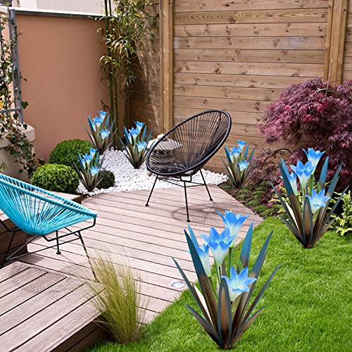 Homight Metal Agave Plant Outdoor Decoration Lily Mexican Yard Art Garden Gift Home Decor Hand Painted Metal Agave Garden Yard Statue, Outdoor Lawn Ornaments (2 Big Blue Lilies) - color: 2 Big Blue Lilies