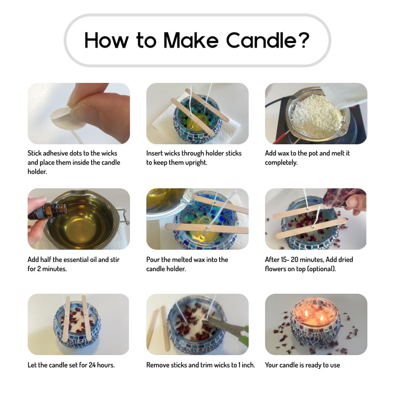Candle Making Kit with Turkish Mosaic Holder – DIY Glass Candle Holder Craft Kit with Colorful Mosaic Tiles & All Natural Soy Wax – Handmade Arts & Crafts Complete Gift for Adults & Beginners (2)