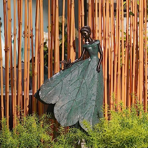 Guichifun Fairy Statue Collection Home Decoration - Leaf Angel Girls Resin Home Decor for Outside or Inside Rustic Garden Outdoor Yard Decorations Figurines Gift 14.25 x 9 x 20.25 Inch - color: Green-bird, size: X-Large
