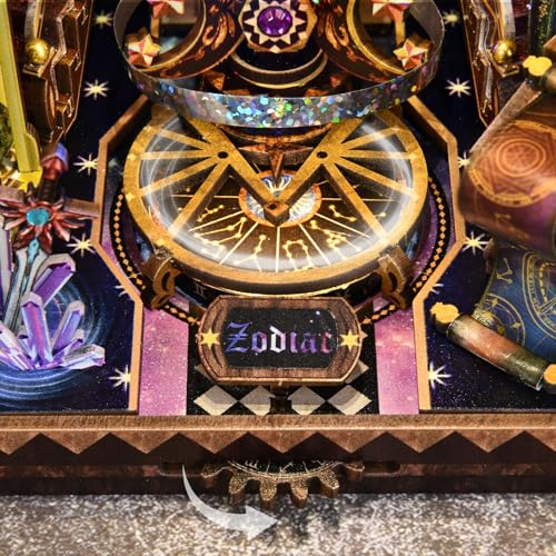 TOYQI Book Nook Kit, Book Nook Kits for Adults, DIY Miniature Dollhouse Kit 3D Wooden Puzzle Booknook Bookend with LED Light - Divination Fate Destiny 12 Constellation Zodiac Signs - style: Zodiac Sign