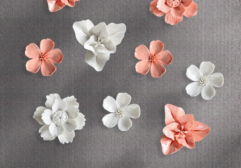 AMERRY 3D Wall Art Hanging Sculpture, Artificial Porcelain Flower Decor for Home Office (Orange Pink, Lily, 2.36") - color: Orange Pink,Lily,2.36"