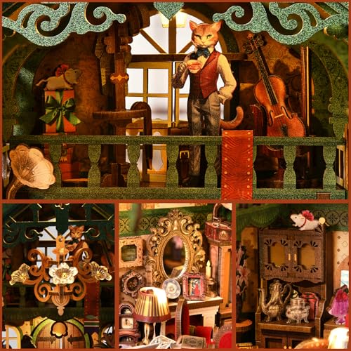 Book Nook Kit, Book Nook Kits for Adults DIY Booknook Model Build, DIY 3D Wooden Puzzle Bookend Booknook Bookshelf Insert Miniature Dollhouse Kit for Home Decoration - style: Cat Affairs Bureau
