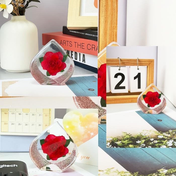 Real Rose Specimen in Heart-Shaped Clear Resin - Preserved Natural Rose Flower, Romantic Keepsake, Unique Home Decor (2.68" x 1.5" x 1.3") - color: Heart-shaped Rose (2.68" X 1.5" X 1.3")