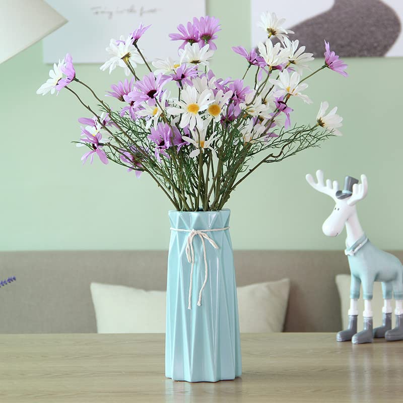 Arawat Ceramic Blue Vase Flower Vase for Home Decor Modern Style 9.5 inch Tall Vase for Table Shelf Home Decor Vase for Fireplace Bedroom Kitchen Living Room Wedding Office Desk Birthday Gifts - color: 9.5 Inch Tall Blue Ceramic Vase for Home Decor