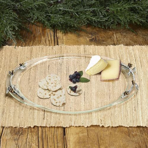 Fitz and Floyd Nature's Greeting Glass Serve Decorative Tray, 14 x 9.75 x 1.25 Inch