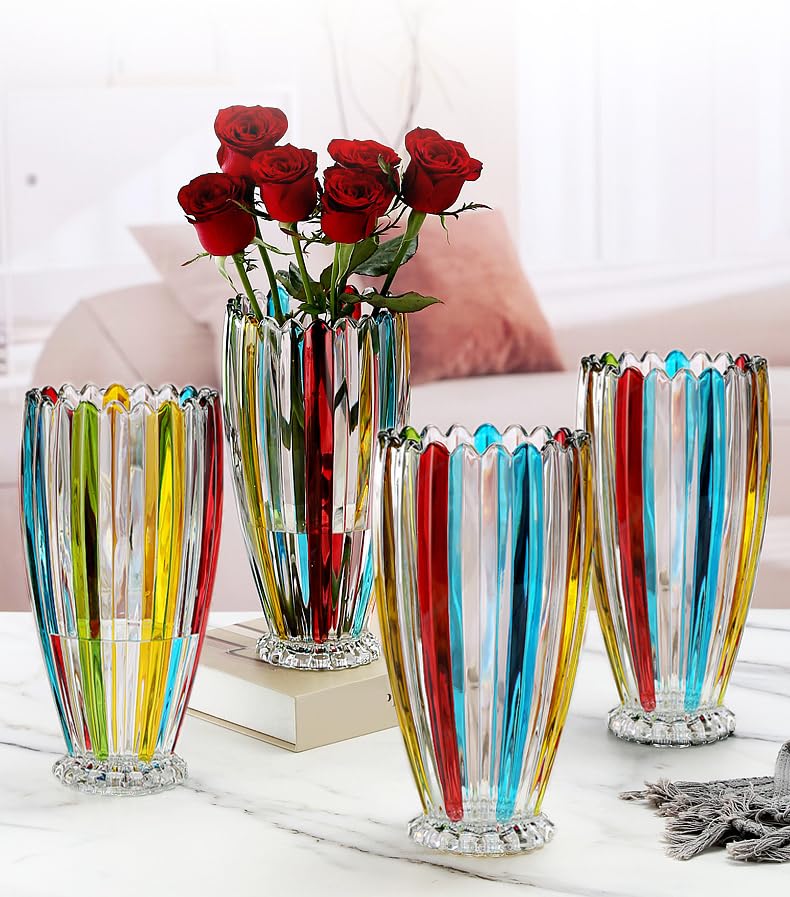 Large Colorful Glass Vase 10.6 in Tall Vase - size: Large