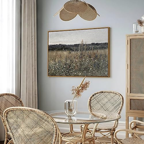 InSimSea Framed Canvas Wall Art Vintage Decor, Landscape Wall Art, Meadow with Flowers Art, Modern Farmhouse Decor, Cottagecore Bedroom Bathroom Office Decorations, 24"x36" - color: Champ Fleuri, size: 36"L x 24"W