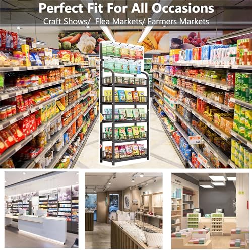 Retail Display Rack Stand, Snack Display Rack with Hooks, Metal Wire Storage Shelf, Snack Candy Display Organizer for Stores Kitchen Office(5-Tier 27.6x10.6x65.3 in)