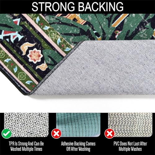Oriental Tropical Entryway Rugs Washable, Thin Black Boho Vintage Distressed Hippie 2x3 Throw Rugs for Bathroom Kitchen Indoor Doormat Non-Slip Abstract Botanical Tribal Indian Accent Carpet - color: Black, size: 2' x 3'
